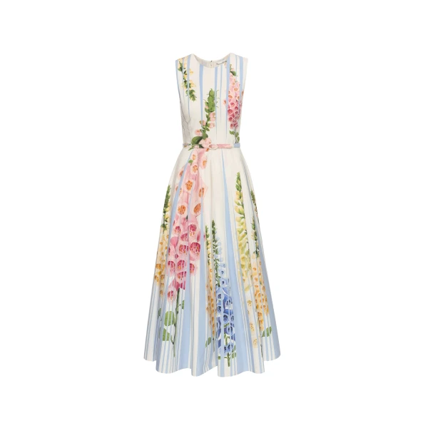 Oscar de la Renta Foxglove Trompe L’oeil Cotton Poplin Dress - Oscar de la Renta Dresses - American Couture - Shop at Coveti