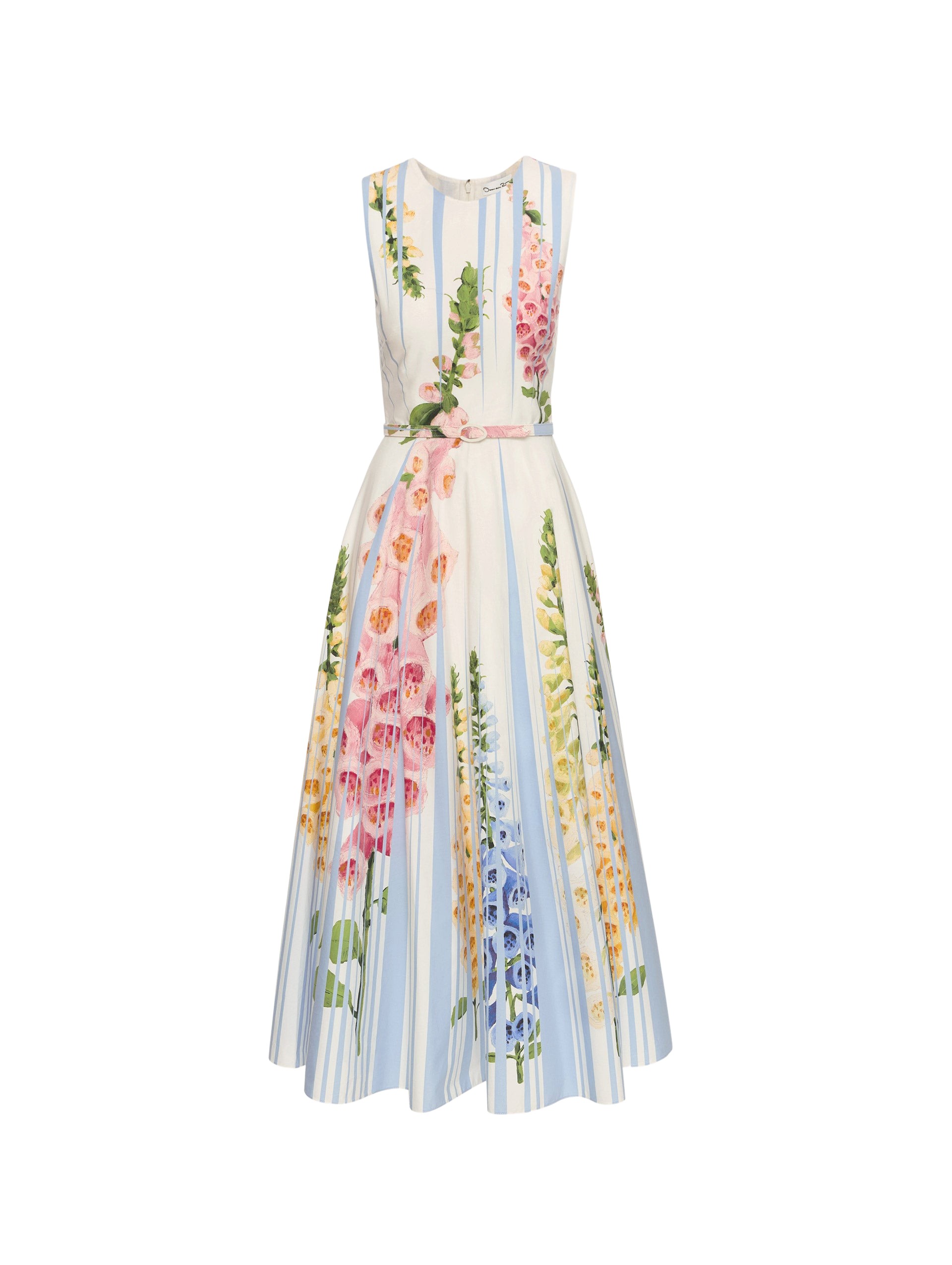 Oscar de la Renta Foxglove Trompe L’oeil Cotton Poplin Dress