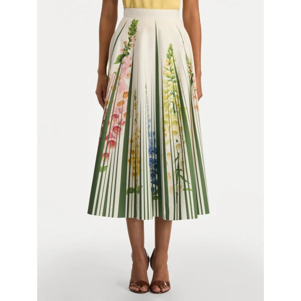 Oscar de la Renta Foxglove Trompe L’oeil Cotton Poplin Skirt - Oscar de la Renta Skirts - American Couture - Shop at Coveti