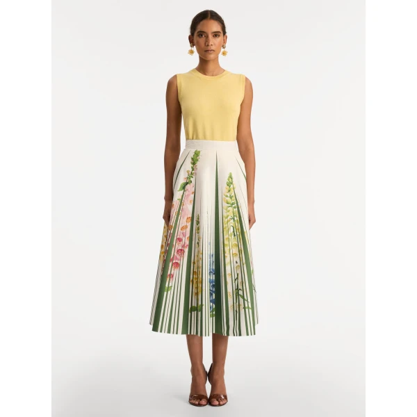 Oscar de la Renta Foxglove Trompe L’oeil Cotton Poplin Skirt - Oscar de la Renta Skirts - American Couture - Shop at Coveti