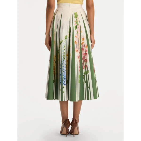 Oscar de la Renta Foxglove Trompe L’oeil Cotton Poplin Skirt - Oscar de la Renta Skirts - American Couture - Shop at Coveti