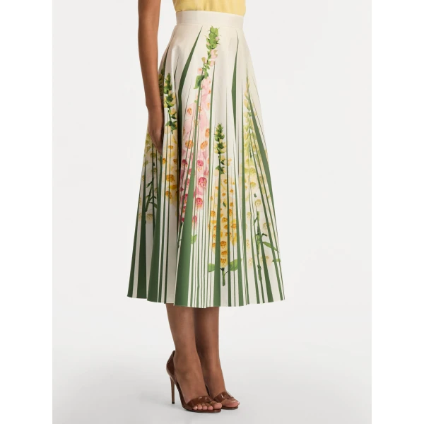Oscar de la Renta Foxglove Trompe L’oeil Cotton Poplin Skirt - Oscar de la Renta Skirts - American Couture - Shop at Coveti