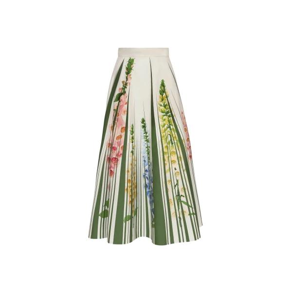Oscar de la Renta Foxglove Trompe L’oeil Cotton Poplin Skirt - Oscar de la Renta Skirts - American Couture - Shop at Coveti