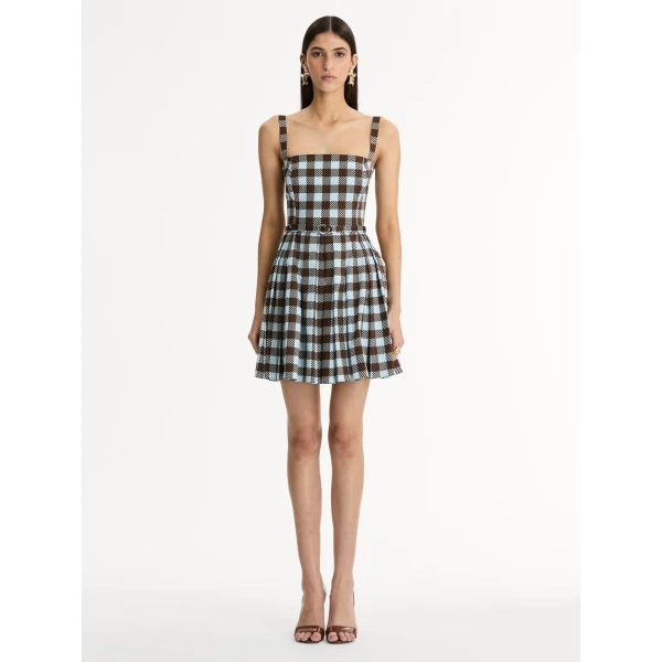 Oscar de la Renta Gingham Cotton Poplin Sleeveless Dress - Oscar de la Renta Dresses - American Couture - Shop at Coveti