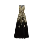Oscar de la Renta Gold Foil Rose Appliqué Gown - Oscar de la Renta Dresses - American Couture - Shop at Coveti