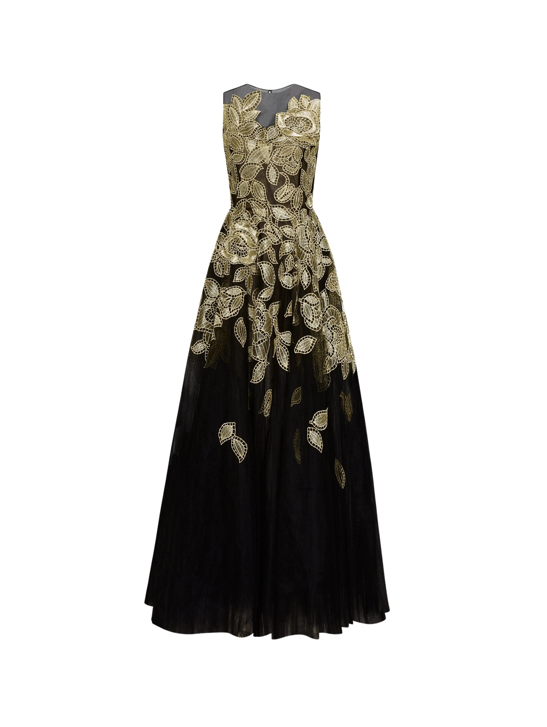 Gold-Foil-Rose-Applique-Gown-Oscar-de-la-Renta-Dresses30849_nobg Oscar de la Renta Gold Foil Rose Appliqué Gown - Oscar de la Renta Dresses - American Couture - Shop at Coveti