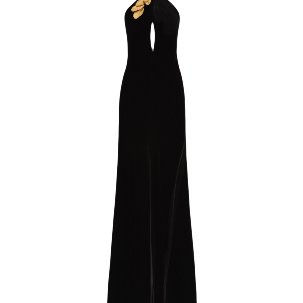 Oscar de la Renta Gold Leaf Embroidered Velvet Gown - Oscar de la Renta Dresses - American Couture - Shop at Coveti