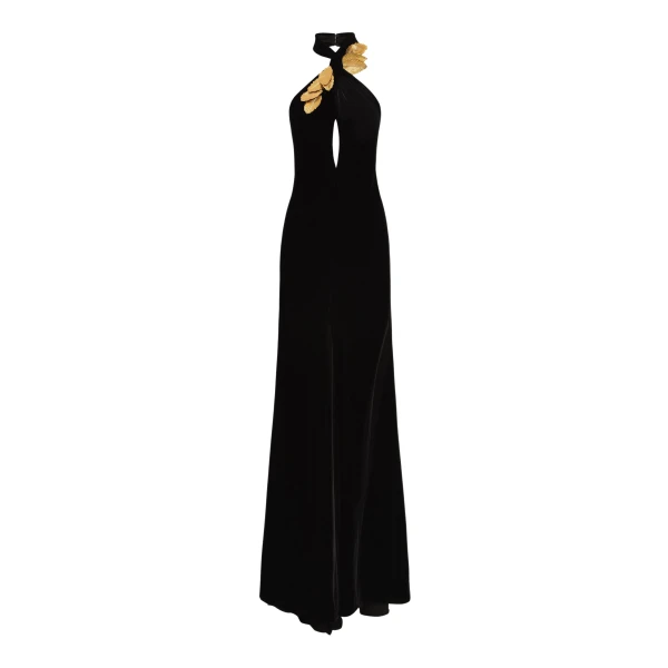 Oscar de la Renta Gold Leaf Embroidered Velvet Gown - Oscar de la Renta Dresses - American Couture - Shop at Coveti