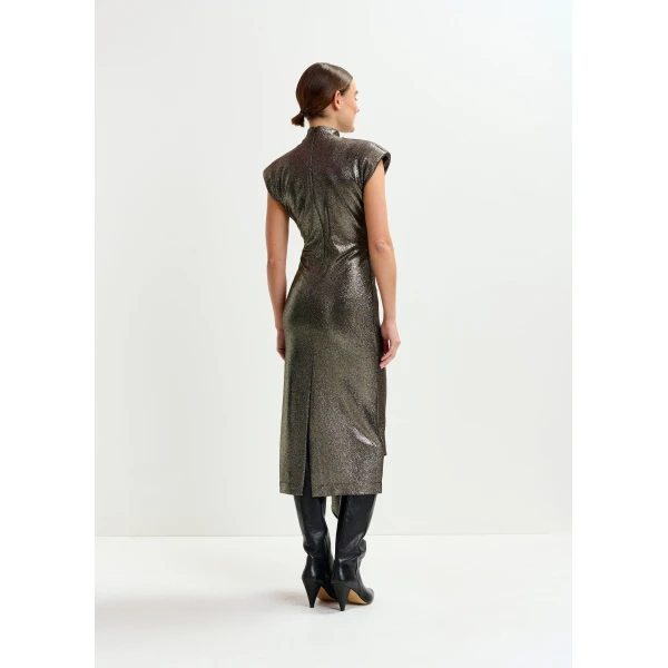 Essentiel Antwerp Gold stretch lurex midi-length dress, view 4