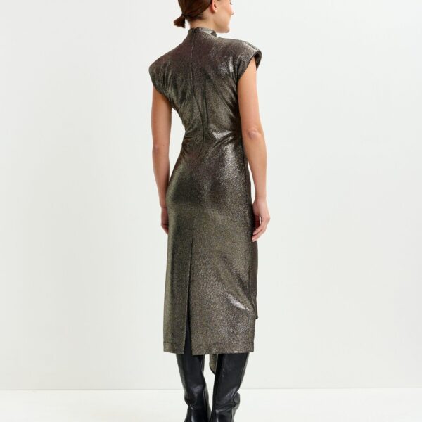 Essentiel Antwerp Gold stretch lurex midi-length dress - Essentiel Antwerp Dresses - Colorful Belgian Design - Shop at Coveti