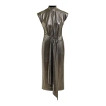 Essentiel Antwerp Gold stretch lurex midi-length dress - Essentiel Antwerp Dresses - Colorful Belgian Design - Shop at Coveti