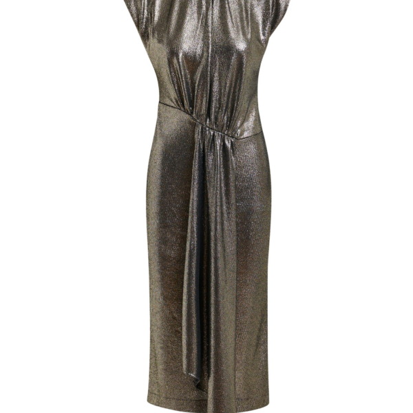 Essentiel Antwerp Gold stretch lurex midi-length dress - Essentiel Antwerp Dresses - Colorful Belgian Design - Shop at Coveti