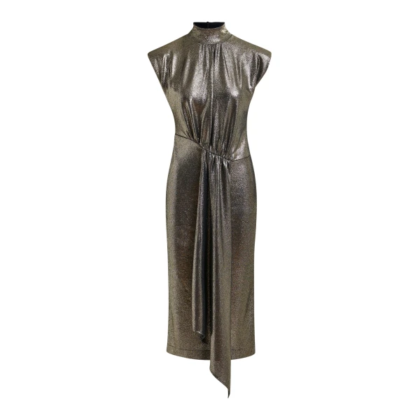 Essentiel Antwerp Gold stretch lurex midi-length dress - Essentiel Antwerp Dresses - Colorful Belgian Design - Shop at Coveti