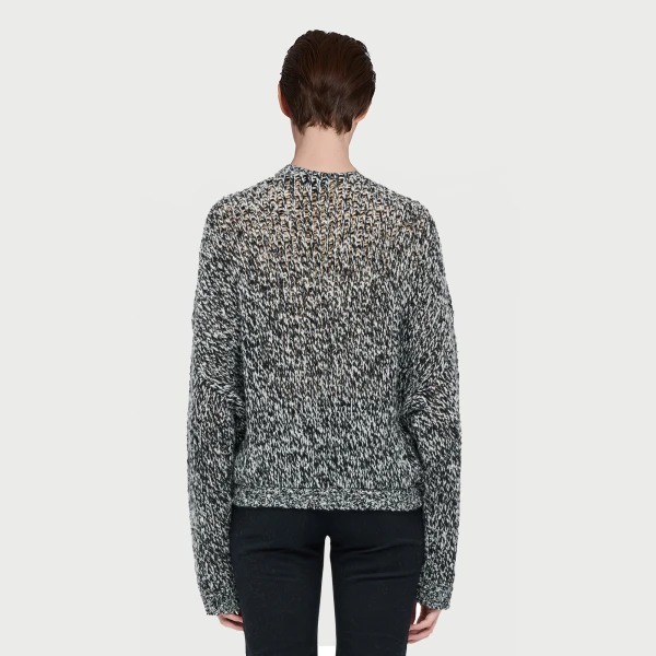 Giambattista Valli Gray Wool Sweater With Black Macramé - Giambattista Valli Knitwear - Romantic Couture - Shop at Coveti