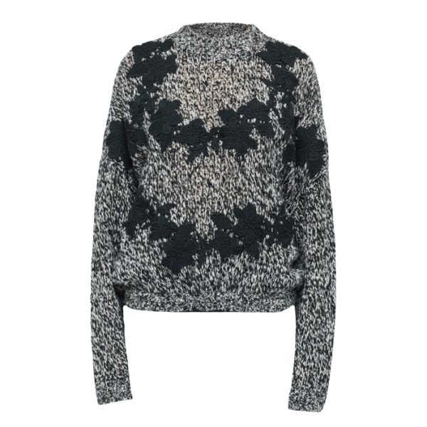 Giambattista Valli Gray Wool Sweater With Black Macramé - Giambattista Valli Knitwear - Romantic Couture - Shop at Coveti