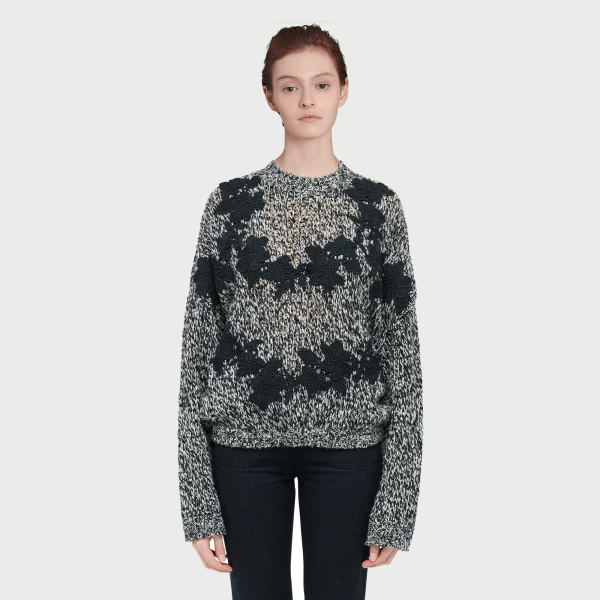 Giambattista Valli Gray Wool Sweater With Black Macramé - Giambattista Valli Knitwear - Romantic Couture - Shop at Coveti