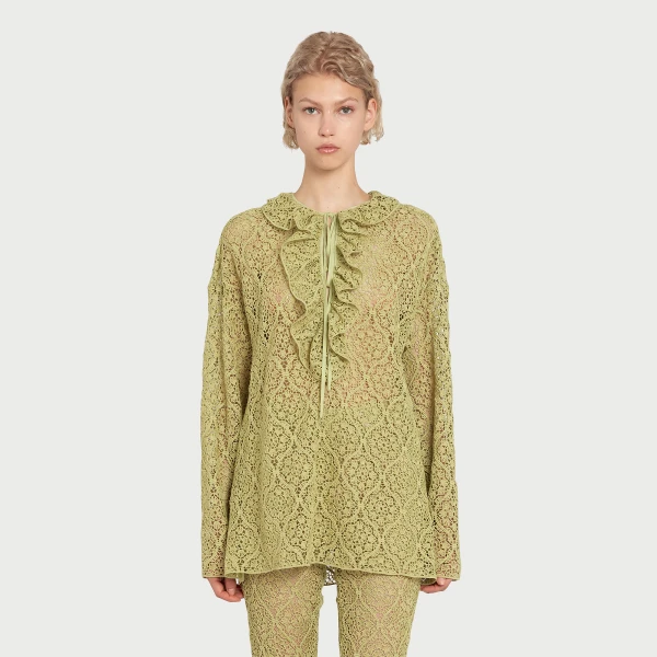 Giambattista Valli Green Filigree Macramé Blouse - Giambattista Valli Tops - Romantic Couture - Shop at Coveti
