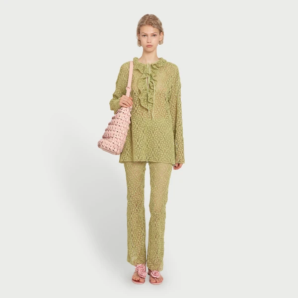 Giambattista Valli Green Filigree Macramé Blouse - Giambattista Valli Tops - Romantic Couture - Shop at Coveti