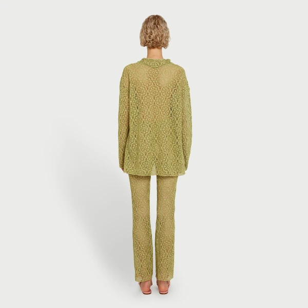Giambattista Valli Green Filigree Macramé Flared Pants - Giambattista Valli Pants - Romantic Couture - Shop at Coveti