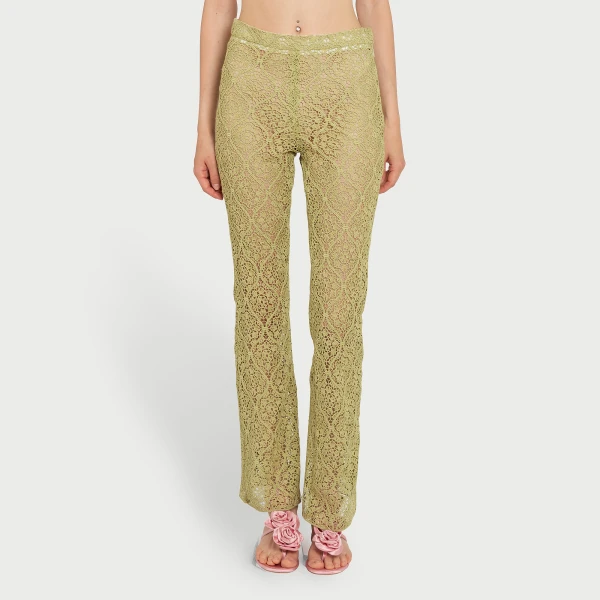 Giambattista Valli Green Filigree Macramé Flared Pants - Giambattista Valli Pants - Romantic Couture - Shop at Coveti