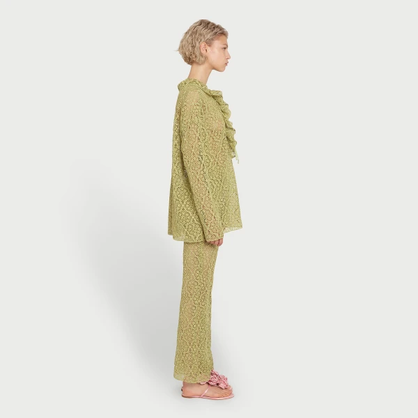 Giambattista Valli Green Filigree Macramé Flared Pants - Giambattista Valli Pants - Romantic Couture - Shop at Coveti