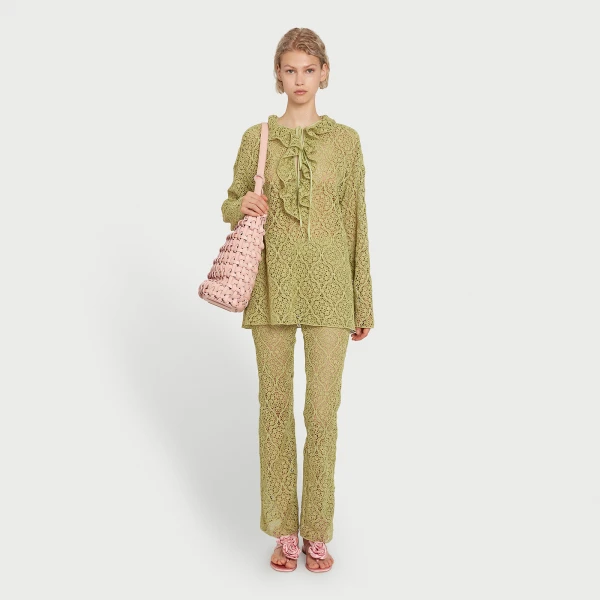 Giambattista Valli Green Filigree Macramé Flared Pants - Giambattista Valli Pants - Romantic Couture - Shop at Coveti
