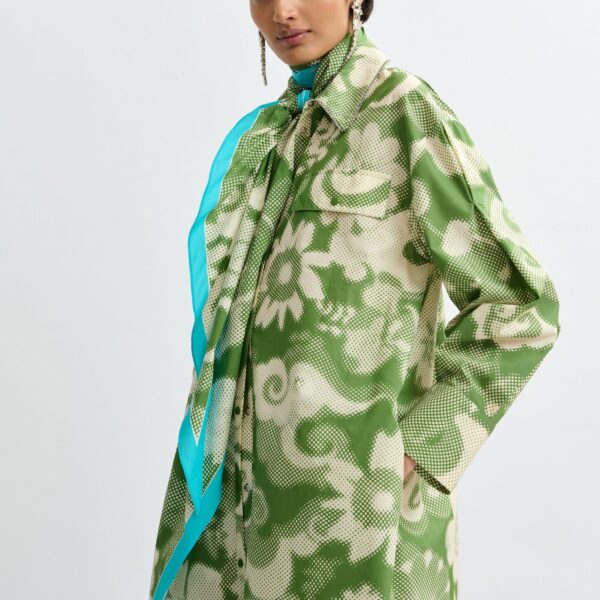 Essentiel Antwerp Green and cream cotton-blend floral-print shirt dress - Essentiel Antwerp Dresses - Colorful Belgian Design - Shop at Coveti