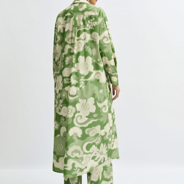 Essentiel Antwerp Green and cream cotton-blend floral-print shirt dress - Essentiel Antwerp Dresses - Colorful Belgian Design - Shop at Coveti