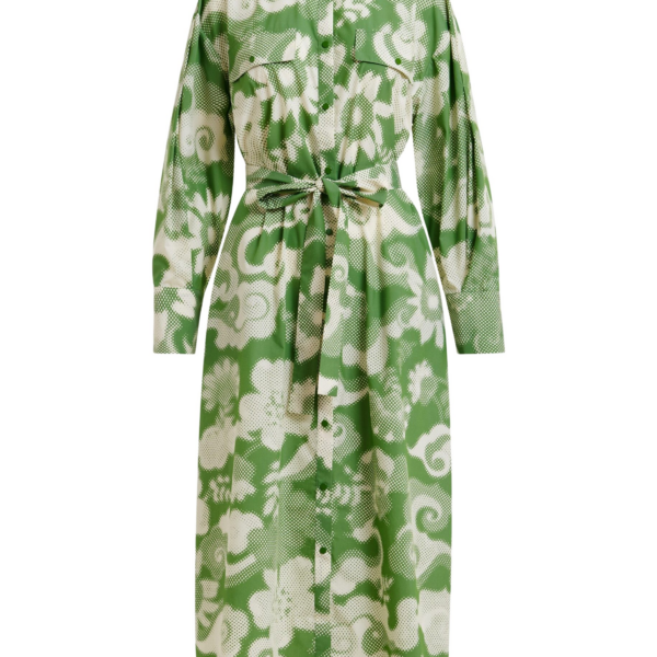 Essentiel Antwerp Green and cream cotton-blend floral-print shirt dress - Essentiel Antwerp Dresses - Colorful Belgian Design - Shop at Coveti