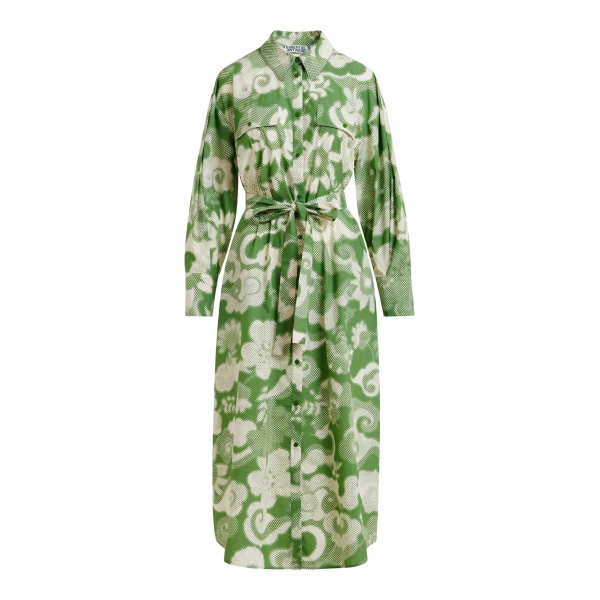 Essentiel Antwerp Green and cream cotton-blend floral-print shirt dress - Essentiel Antwerp Dresses - Colorful Belgian Design - Shop at Coveti