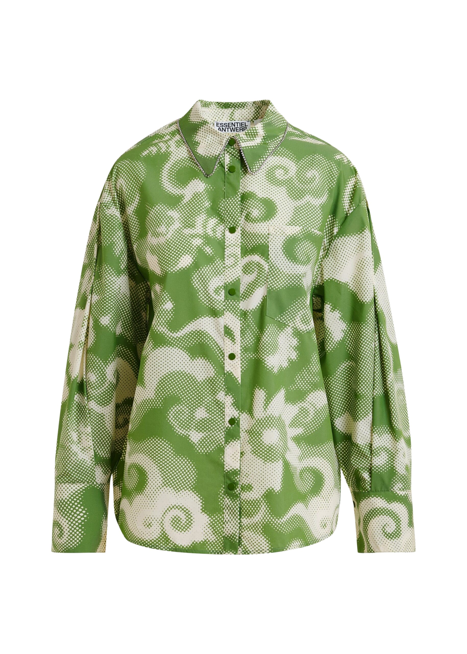 Essentiel Antwerp Green and cream floral-print oversized shirt - Essentiel Antwerp Shirts - Colorful Belgian Design - Shop at Coveti