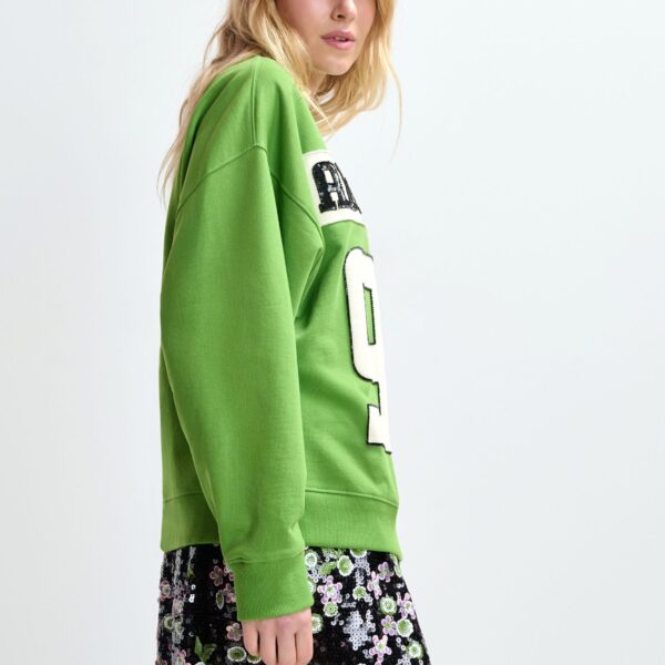 Essentiel Antwerp Green and grey split-panel appliquéd cotton sweatshirt - Essentiel Antwerp Shirts - Colorful Belgian Design - Shop at Coveti