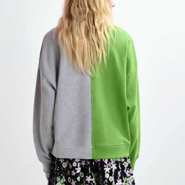 Essentiel Antwerp Green and grey split-panel appliquéd cotton sweatshirt - Essentiel Antwerp Shirts - Colorful Belgian Design - Shop at Coveti