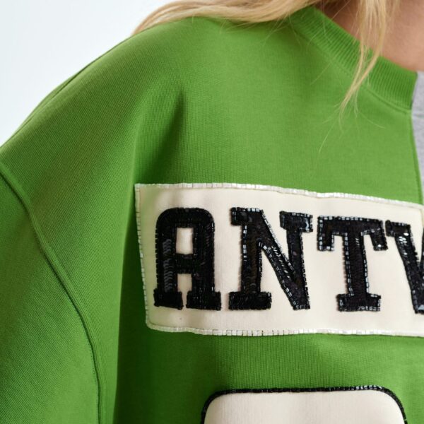Essentiel Antwerp Green and grey split-panel appliquéd cotton sweatshirt - Essentiel Antwerp Shirts - Colorful Belgian Design - Shop at Coveti