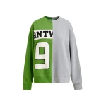 Essentiel Antwerp Green and grey split-panel appliquéd cotton sweatshirt - Essentiel Antwerp Shirts - Colorful Belgian Design - Shop at Coveti