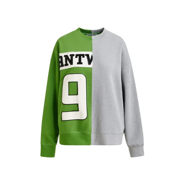 Essentiel Antwerp Green and grey split-panel appliquéd cotton sweatshirt - Essentiel Antwerp Shirts - Colorful Belgian Design - Shop at Coveti