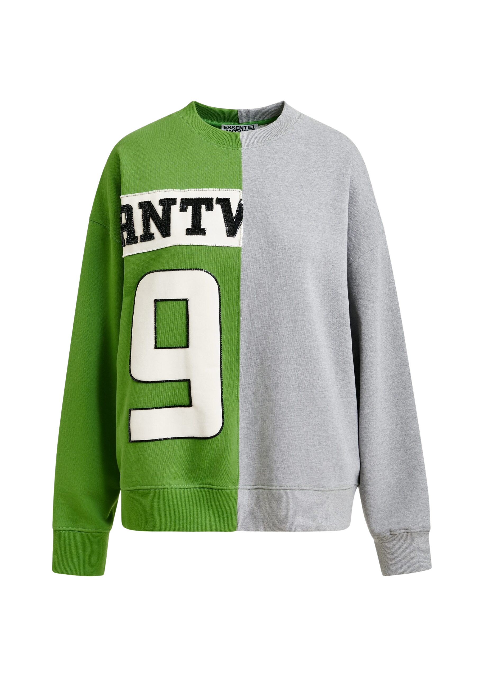 Essentiel Antwerp Green and grey split-panel appliquéd cotton sweatshirt - Essentiel Antwerp Shirts - Colorful Belgian Design - Shop at Coveti