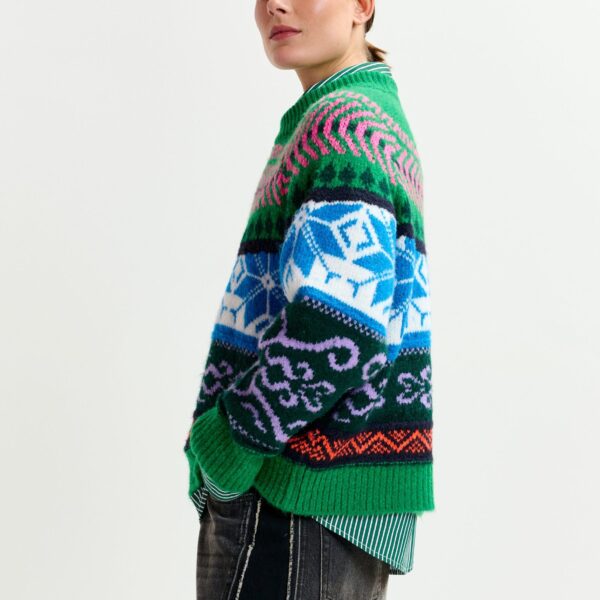 Essentiel Antwerp Green and multicolor mélange knit jacquard sweater - Essentiel Antwerp Jackets - Colorful Belgian Design - Shop at Coveti