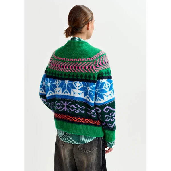 Essentiel Antwerp Green and multicolor mélange knit jacquard sweater, view 4
