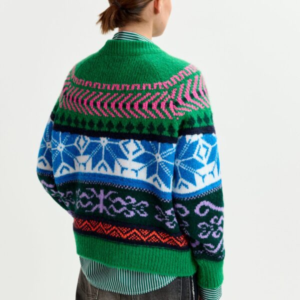 Essentiel Antwerp Green and multicolor mélange knit jacquard sweater - Essentiel Antwerp Jackets - Colorful Belgian Design - Shop at Coveti