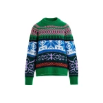Essentiel Antwerp Green and multicolor mélange knit jacquard sweater - Essentiel Antwerp Jackets - Colorful Belgian Design - Shop at Coveti