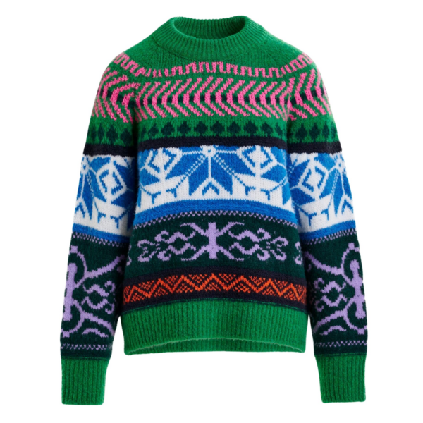 Essentiel Antwerp Green and multicolor mélange knit jacquard sweater - Essentiel Antwerp Jackets - Colorful Belgian Design - Shop at Coveti