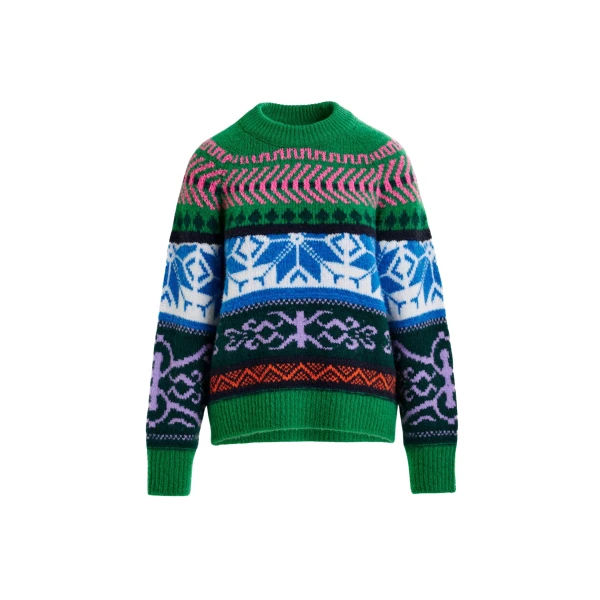 Essentiel Antwerp Green and multicolor mélange knit jacquard sweater - Essentiel Antwerp Jackets - Colorful Belgian Design - Shop at Coveti