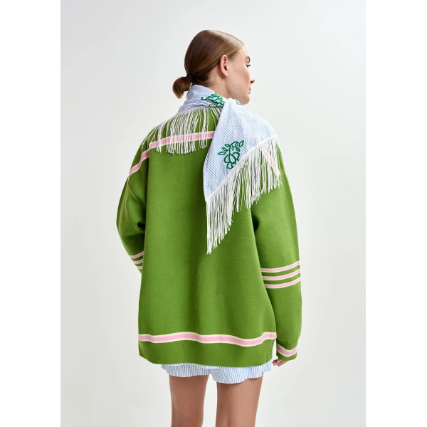 Essentiel Antwerp Green appliquéd cardigan with pink stripes, view 5