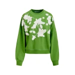 Essentiel Antwerp Green cotton sweatshirt with off-white floral sequin and bead-embellished embroidery - Essentiel Antwerp Shirts - Colorful Belgian Design - Shop at Coveti