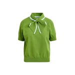 Essentiel Antwerp Green fine-knit polo with light blue scarf-like contrast collar - Essentiel Antwerp Tops - Colorful Belgian Design - Shop at Coveti