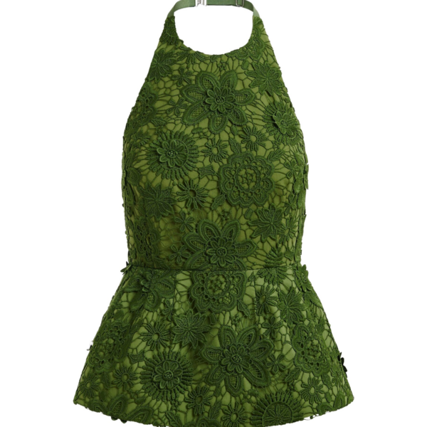 Essentiel Antwerp Green floral lace halter peplum top - Essentiel Antwerp Tops - Colorful Belgian Design - Shop at Coveti