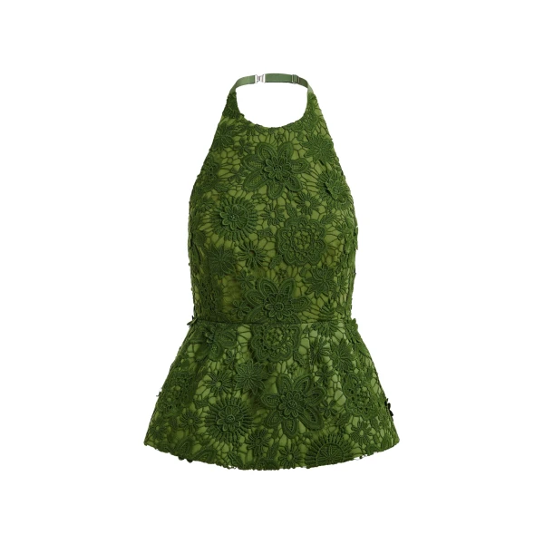 Essentiel Antwerp Green floral lace halter peplum top - Essentiel Antwerp Tops - Colorful Belgian Design - Shop at Coveti