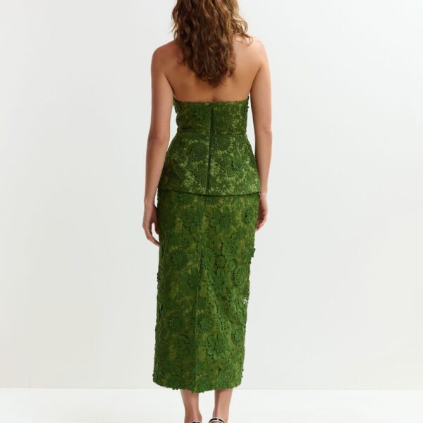 Essentiel Antwerp Green floral lace pencil skirt with rhinestone embellishments - Essentiel Antwerp Skirts - Colorful Belgian Design - Shop at Coveti
