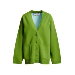 Essentiel Antwerp Green knit cardigan with tonal flower buttons - Essentiel Antwerp Knitwear - Colorful Belgian Design - Shop at Coveti